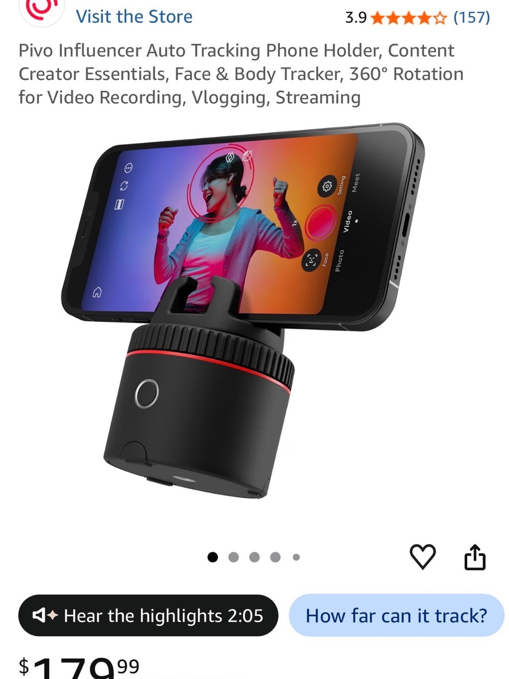 Auto-Tracking Phone Holder with 360° Rotation - Black with Red Accent